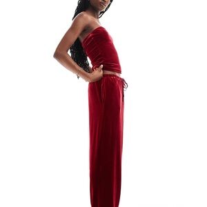 Lioness Velour Strapless Lounge Set In Red